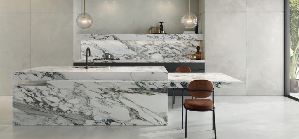 Macchia Vecchia countertop island and backsplash